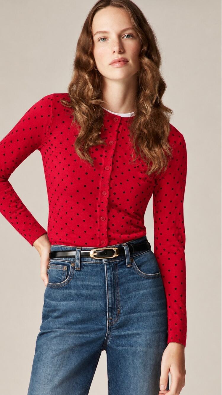 J.Crew Polka-Dot Caryn Cardigan Sweater in Poppy Navy Size XS